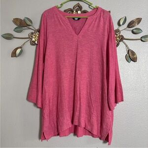 Lands End Womens Pink Linen 3/4 Sleeve Pullover Blouse XXL